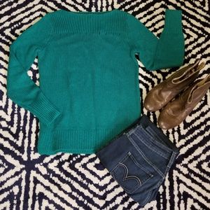 NWT Loft green rib trim boatneck sweater in M